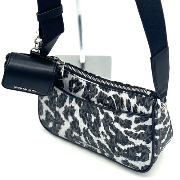 Michael Kors Jet Set Medium Leopard Logo Crossbody Bag w AirPods Case and Wallet - Picture 6 of 15